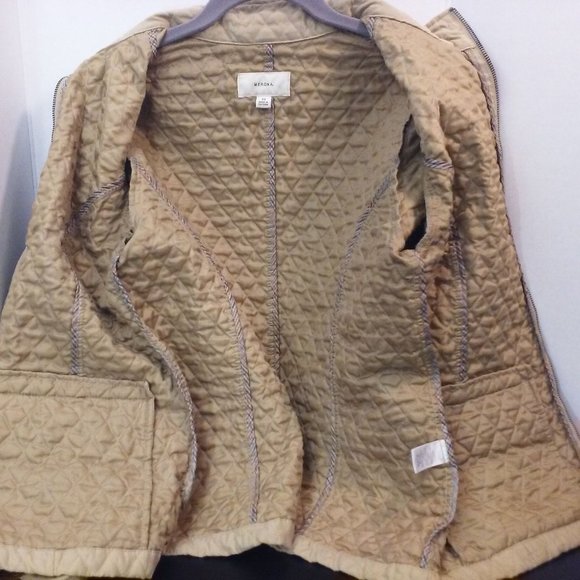 Y2K Merona Diamond Quilted Moto Jacket Women's -M Pockets Full Zip Buckles Tan - Picture 8 of 12